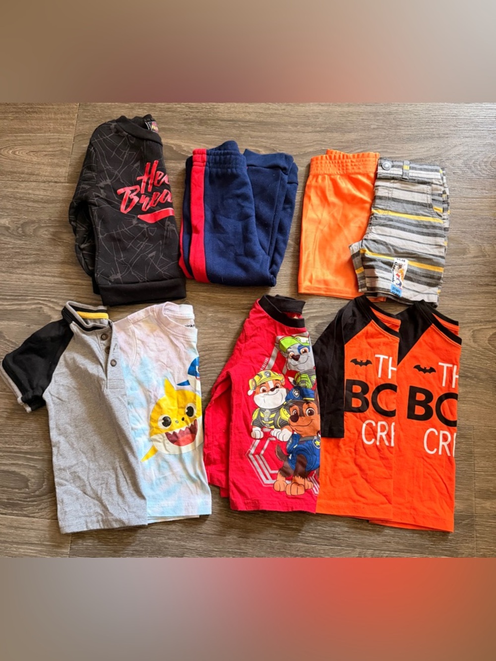Kids Halloween Orange 'BOO' Shirt + Character Tops & Shorts